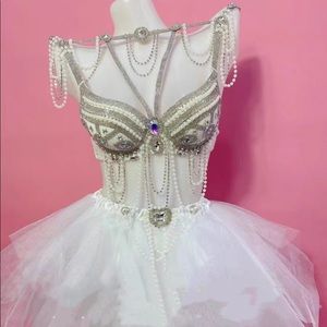 White bead rhinestone bra and tutu set(moving sale)